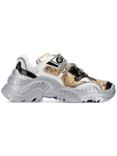 N°21 Billy Metallic Leather Trainers In Silver