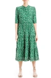 Max Studio Floral Button Front Baby Doll Dress In Green Black Cream Leafy Acorns