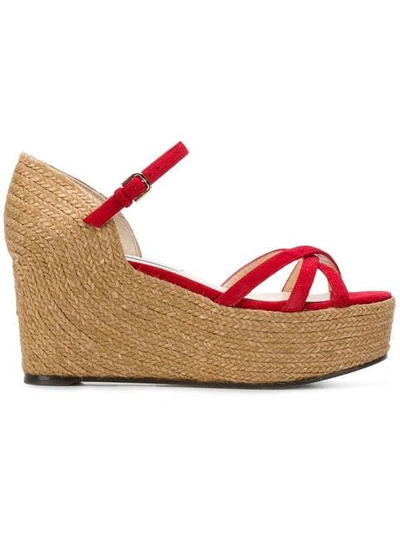 Jimmy Choo Delaney 80 Red Suede Wedges With Braided Rope Detailing