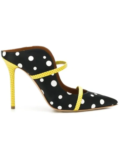 Malone Souliers Maureen 100 Polka-dot Leather-trimmed Faille Mules In Black