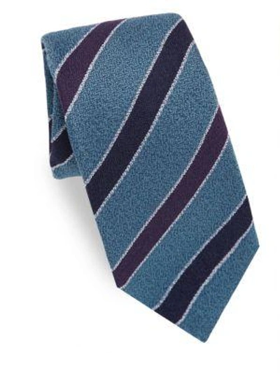 Kiton Striped Silk Tie In Light Blue