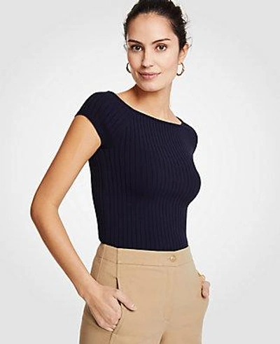 Ann Taylor Petite Boatneck Cap Sleeve Sweater In Night Sky