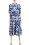 Max Studio Floral Button Front Baby Doll Dress In Blue Paisley Flourish