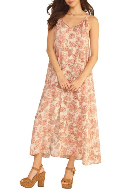 Lush Halter Neck Maxi Dress In Coral Paisley