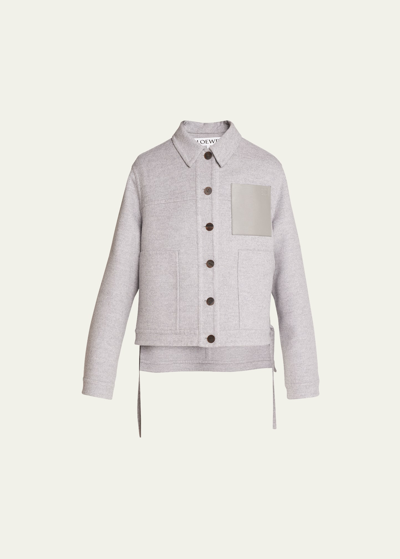 Loewe Cashmere Blend Workwear Jacket With Anagram Pocket In Grey Melange