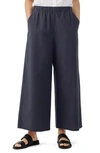Eileen Fisher Wide-leg Poplin Ankle Pants In Nocturne