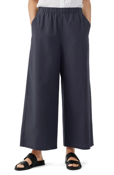 Eileen Fisher Wide-leg Poplin Ankle Pants In Nocturne