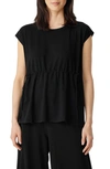 Eileen Fisher Petite Cap-sleeve Drawstring Jersey Top In Black