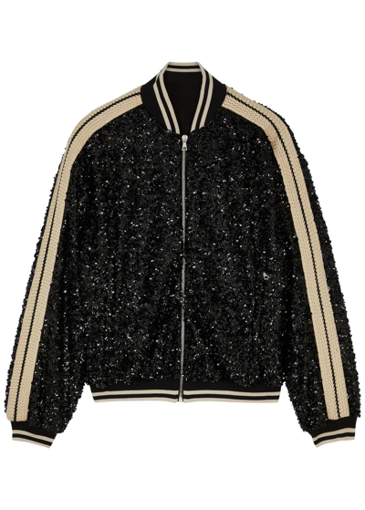 Palm Angels Sequin Embellished Zipped Jacket In Nero