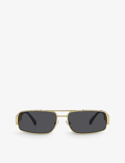 Versace Womens Gold Ve2257 Greca-hardware Rectangle-frame Metal Sunglasses