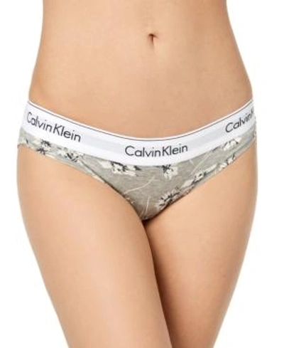 Calvin Klein 'modern Cotton Collection' Cotton Blend Bikini In Grey Floral