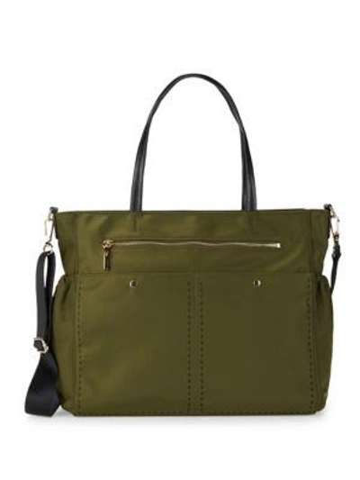 Milly Solid Stitch Diaper Bag In Khaki