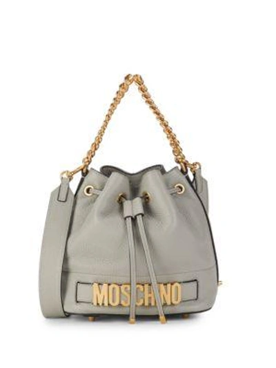 Moschino Drawstring Leather Bucket Bag In Grey
