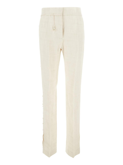 Jacquemus Le Pantalon Tibau Linen-blend Trousers In Blanco