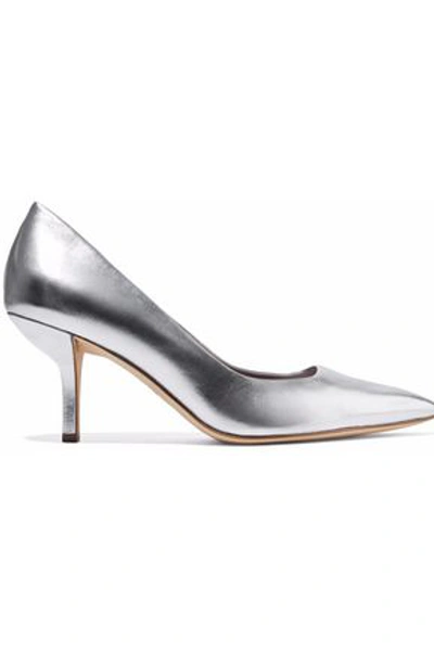 Diane Von Furstenberg Woman Metallic Leather Pumps Silver