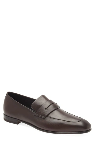Zegna Leather-cashmere L'asola Loafers In Brown