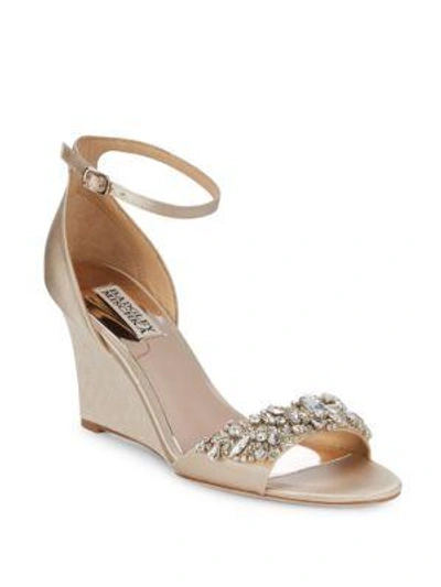 Badgley Mischka Tyra Embellished Satin Ankle Strap Sandals In Nude