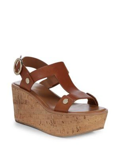 Frye Dahlia Rivet Leather Wedge Sandals In Caramel