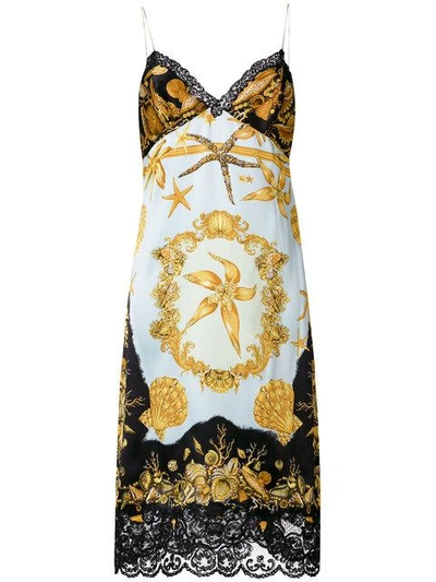 Versace Tresor De La Mer Print Slip Dress In Black