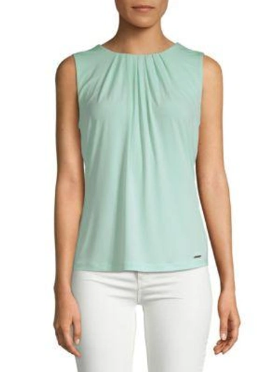 Calvin Klein Sleeveless Pleated Neck Blouse In Sea Spray