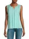 Calvin Klein Pleated Front Sleeveless Top In Sea Glass