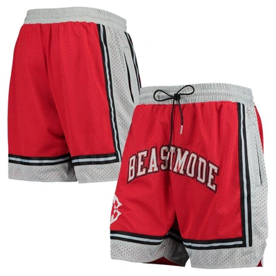 New Jersey Sets Men's Grey, Red Beast Mode Basketball Shorts In Grey,red