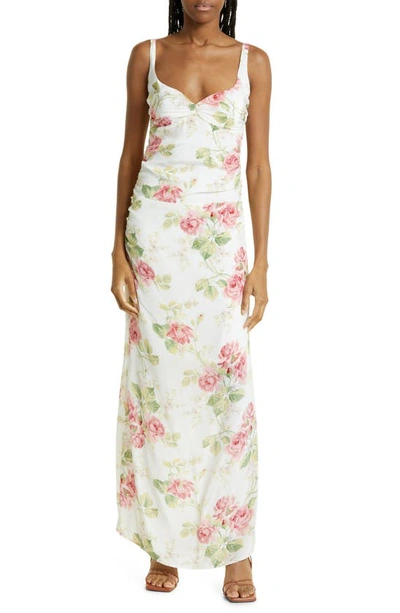 Bytimo Floral Satin Maxi Dress In Ivory