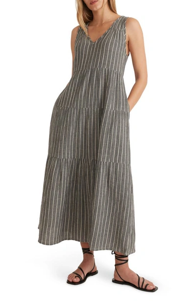 Marine Layer Corinne Stripe Tiered Cotton Maxi Dress In Black/ White Stripe
