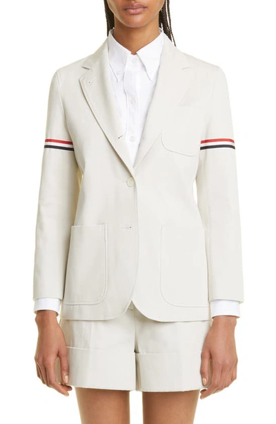 Thom Browne Patch Pocket Cotton Sport Coat In Natural White