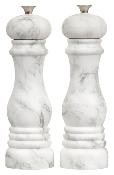 Le Creuset Marble 2-piece Salt & Pepper Mill Set In White Marble