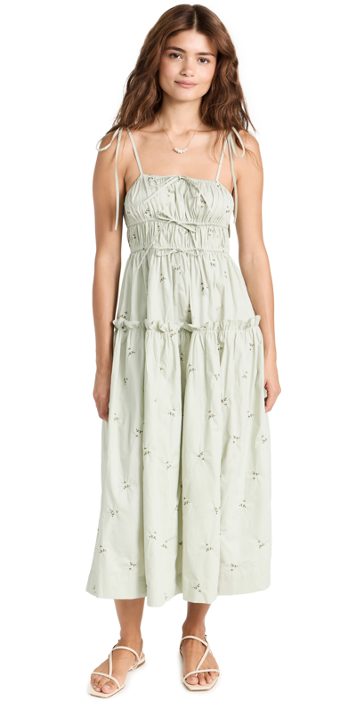 En Saison Reagan Floral Embroidered Cotton Dress In Sage