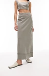 Topshop Cotton & Linen Maxi Skirt In Khaki