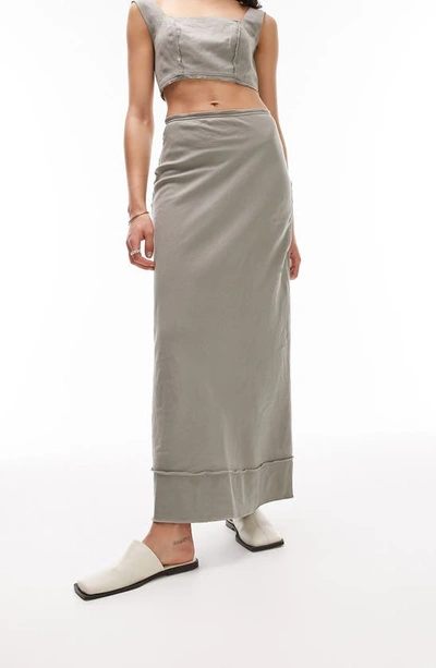 Topshop Cotton & Linen Maxi Skirt In Khaki