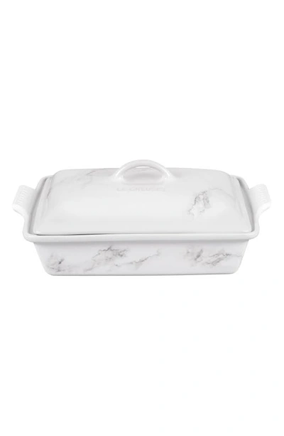 Le Creuset 4 Quart Covered Rectangular Stoneware Casserole In White