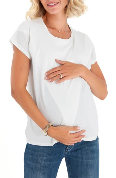 Accouchée Crossover Short Sleeve Cotton Maternity/nursing Top In Ecru