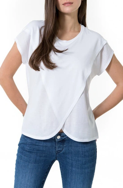 Accouchée Crossover Short Sleeve Cotton Maternity/nursing Top In White