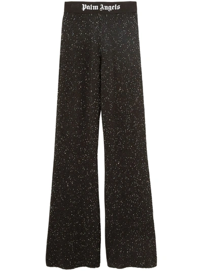 Palm Angels Logo-print Knitted Flared Trousers In Black