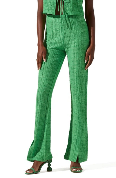 Astr Zoey Textured Slit Hem Knit Trousers In Green