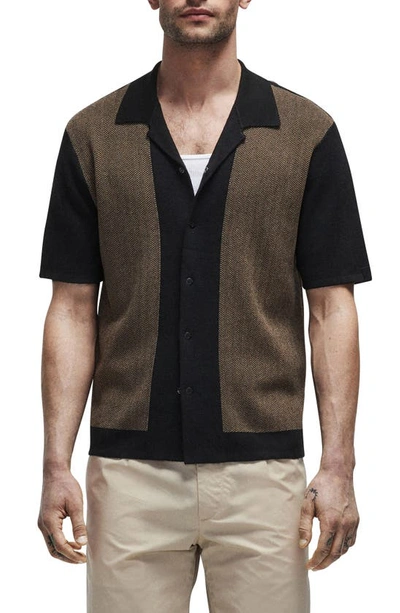 Rag & Bone Avery Herringbone Knit Snap Front Shirt In Blackmult