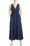 Max Studio V-neck Sleeveless Tiered Maxi Dress In Sapphire