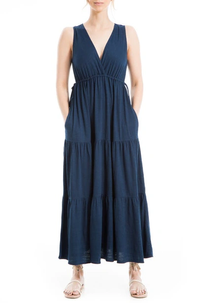 Max Studio V-neck Sleeveless Tiered Maxi Dress In Sapphire