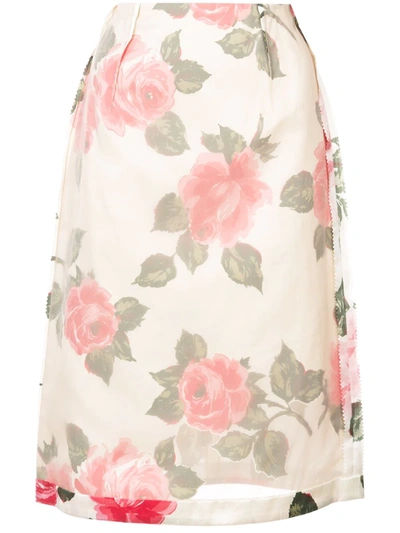 Maison Margiela Inverted Floral Print Skirt In Neutrals