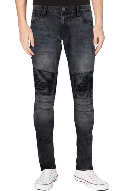 X-ray Rawx Distressed Moto Skinny Fit Jeans In Black Wash