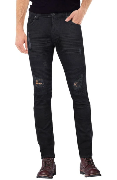 X-ray Rawx Distressed Moto Skinny Fit Jeans In Jet Black