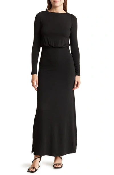 Go Couture Long Sleeve Blouson Maxi Dress In Black