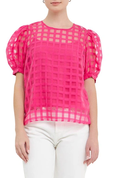 English Factory Windowpane Sheer Top In Fuchsia