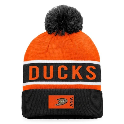 Fanatics Branded Black/orange Anaheim Ducks Authentic Pro Rink Cuffed Knit Hat With Pom