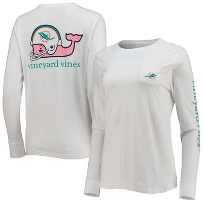 Vineyard Vines White Miami Dolphins Helmet Long Sleeve T-shirt