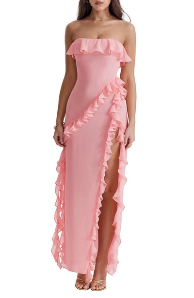 House Of Cb Ruffle Strapless Maxi Dress In Bright Peach