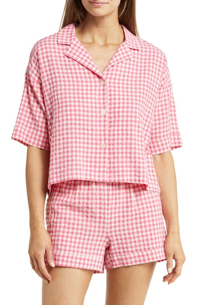 Papinelle Seersucker Short Pajamas In Raspberry
